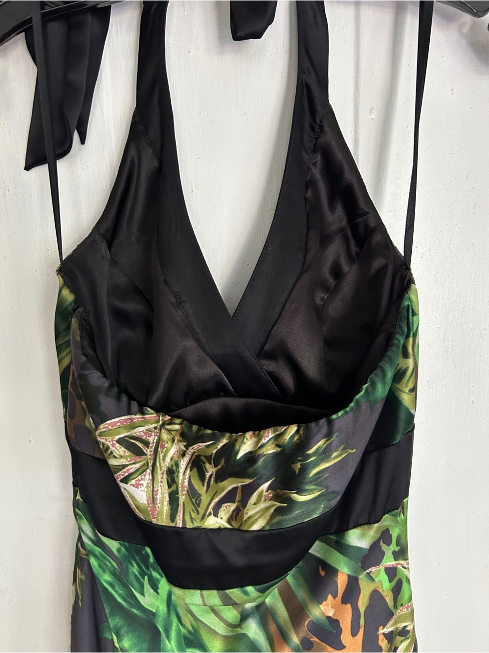 Cache Green Silk Tropical Print Halter Dress Vintage New /o Tags - Picture 6 of 10